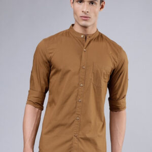HIGHLANDER Men Khaki Brown Slim Fit Solid Casual Shirt