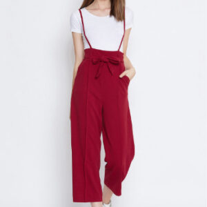 Women Maroon Solid Dungaree